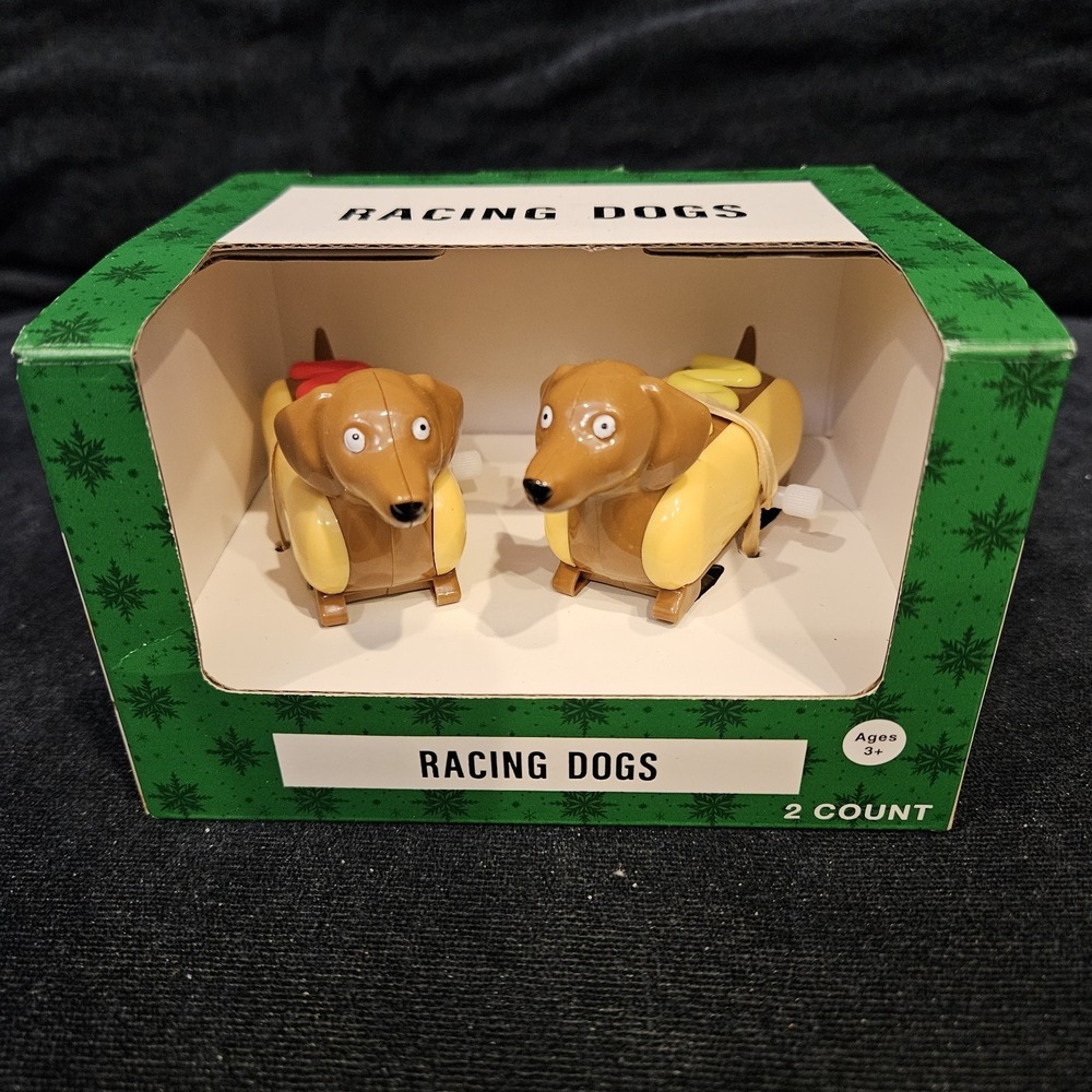 Racing Dachshund Weiner Dog Wind Up Toy Set of 2 Ketchup & Mustard Festive Voice